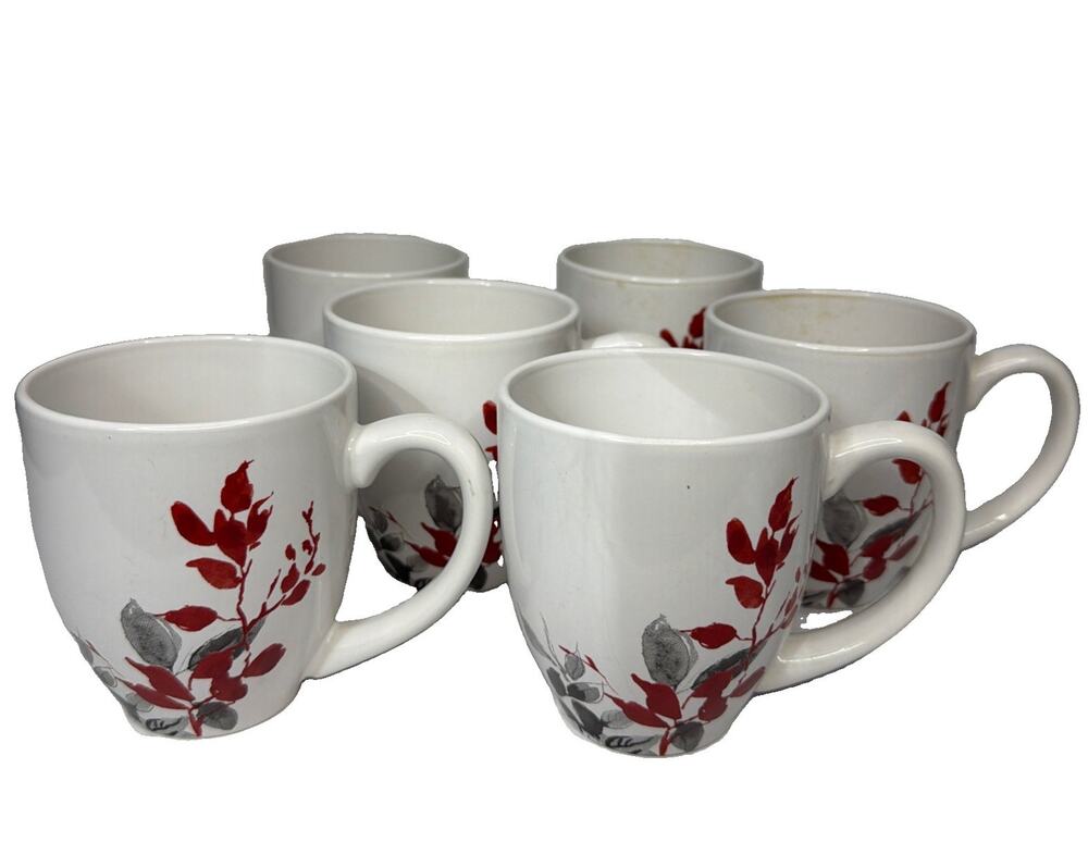 6 Corelle Coordinates Kyoto Leaves White Red Gray Coffee Tea Mugs Airbnb Gift